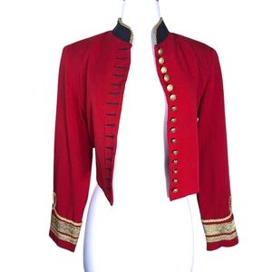 Vintage 90s Karen Kane Marching Band Military Crop Blazer Jacket Sz Medium Red